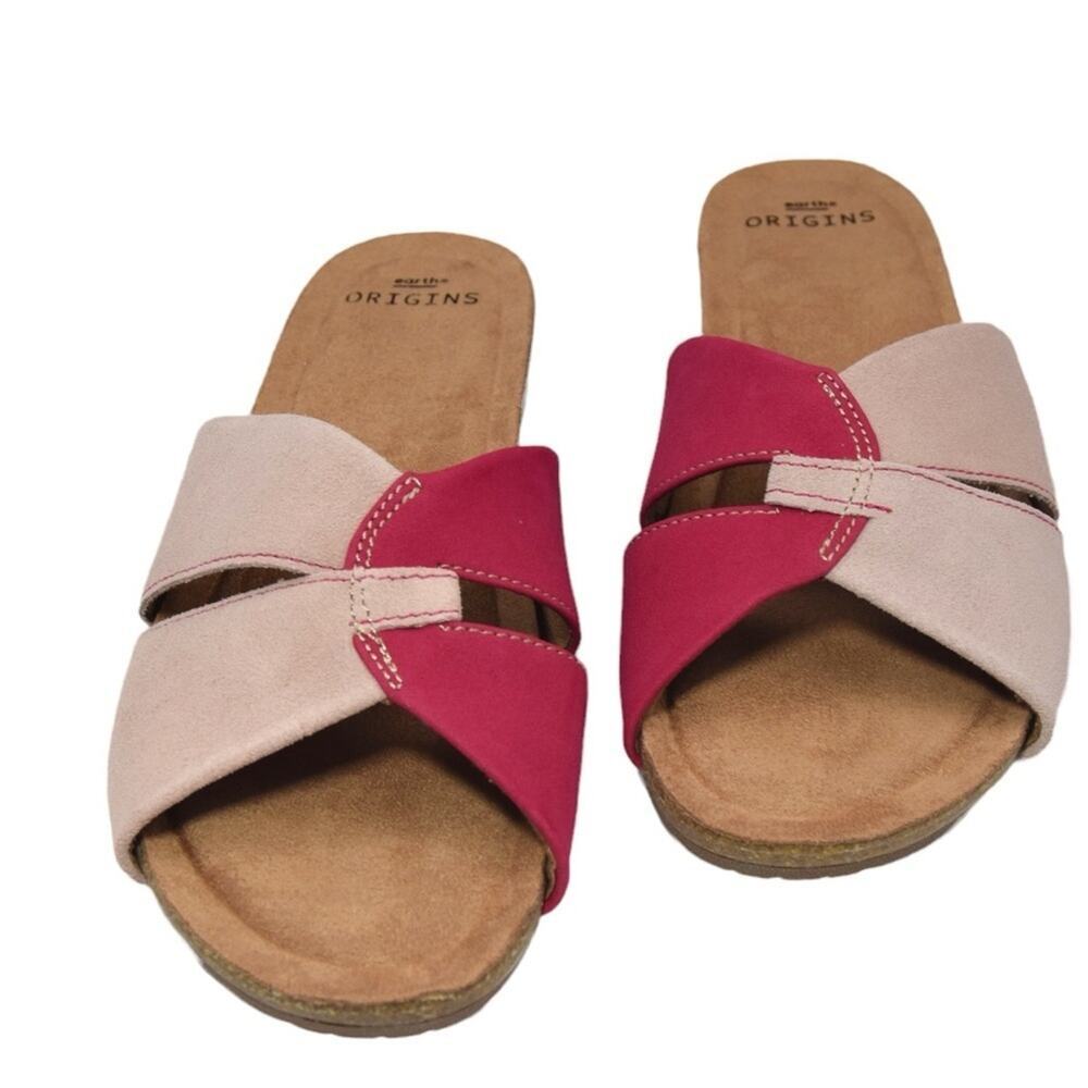 Earth Origins Color Block Pink Suede Comfort Slide Sandals - Size 10W - Picture 4 of 10